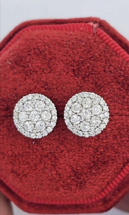 14K White Gold Plated 1.00 Ct Cubic Zirconia Men & Women Cluster Stud Earrings
